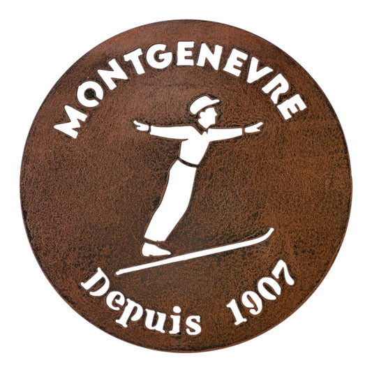 Dessous de plat Montgenèvre en acier Corten, décoration de table inspirée de la station de ski de Montgenèvre, fabrication artisanale à Briançon dans le massif de Serre Chevalier